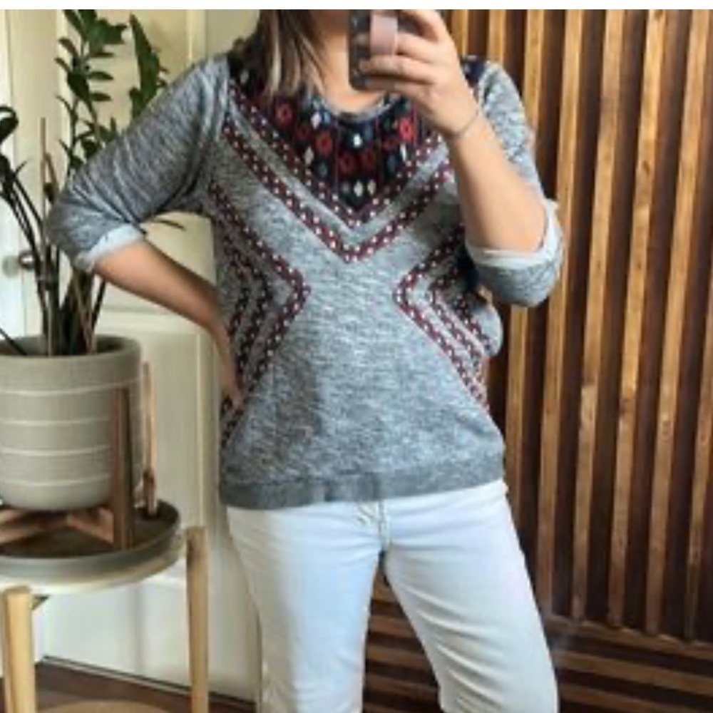 Gray Aztec Embroidery top